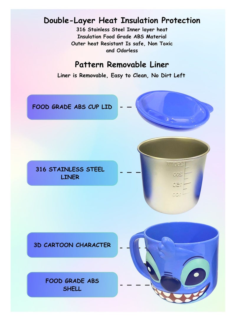 ديزني كوب ستيتش للأطفال – بطانة خارجية متينة من الفولاذ المقاوم للصدأ، معزولة بغطاء مقاوم للانسكاب - Image 4