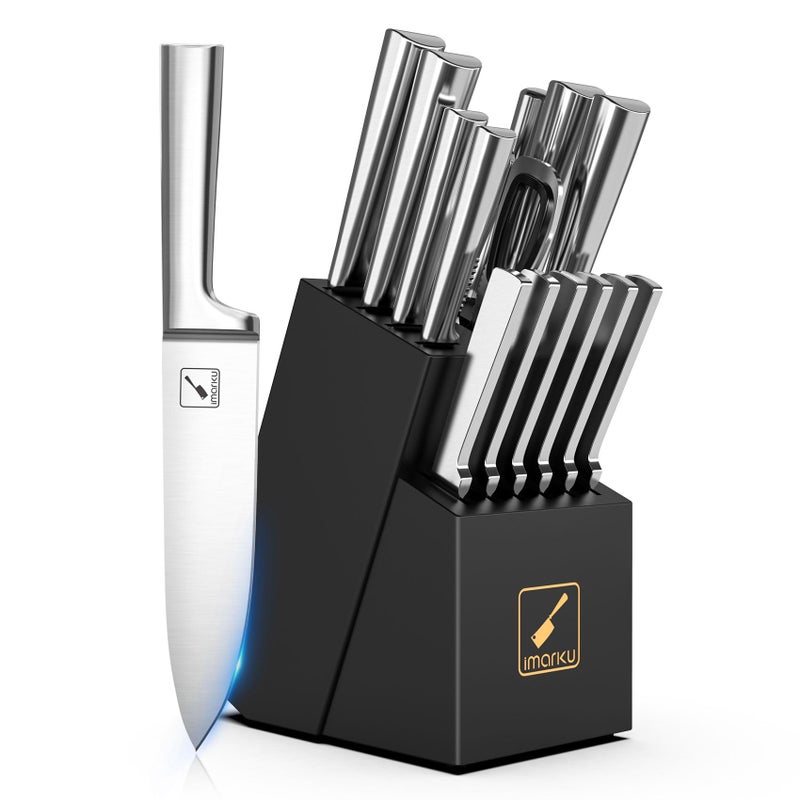 imarku Knife Set  15PCS Kitchen Knife Set Japanese High Carbon Stainless Steel Knives Set for Kitchen Dishwasher Safe Ultra Sharp Professional Chef Well Balance Knife Block Set Black