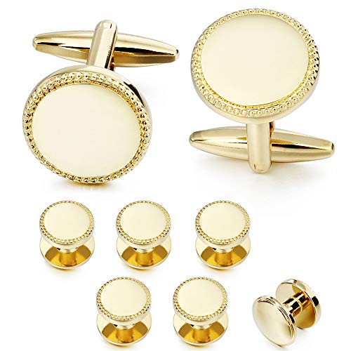 HAWSON Shiny Metal Cufflinks and Studs Set for Men - 2 Pairs Cufflinks with 6 Pieces Studs in Gift Box (Gold) - Image 1