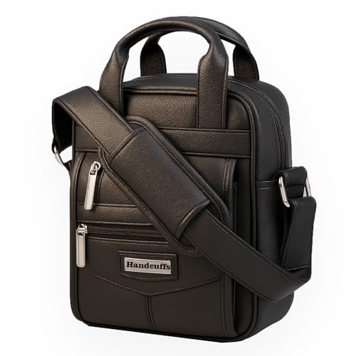 Handcuffs Small Sling Bag for Men | PU Leather Chest Slinger | Bag | Crossbody satchel | Corporate Gift Item | Passport Sling | Mini | Casual | Office | Travel | (Black) - Image 1