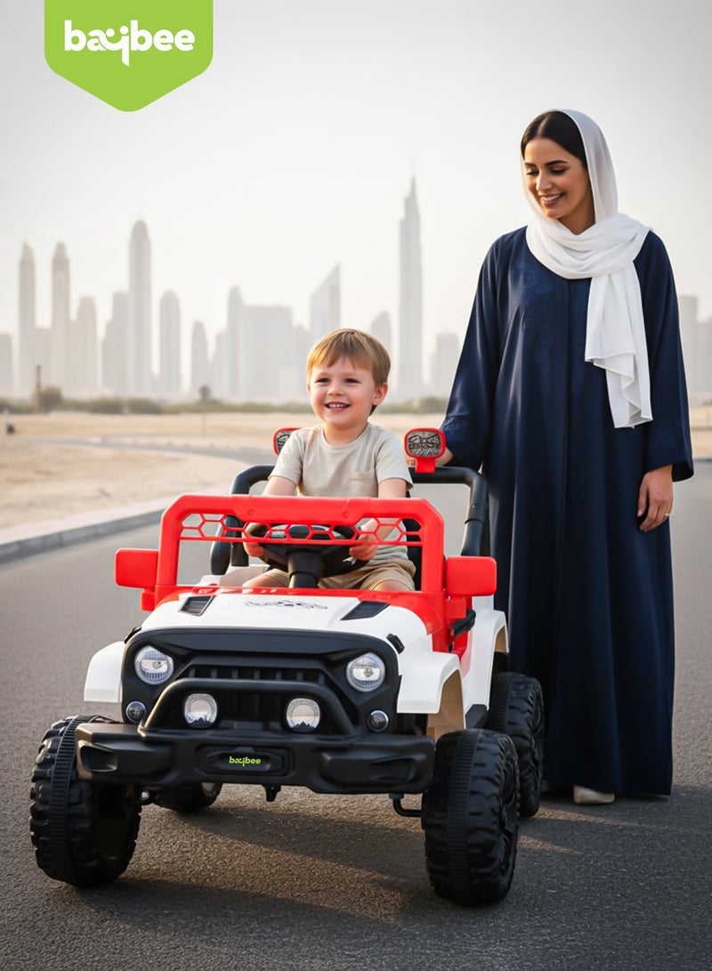 BAYBEE Battery Operated Jeep for Kids Rechargeable Battery Car for Kids with Music Led Light Ride On Kids Car Jeep Childrens Car Racing Baby Car Electric Car for Kids Children 2 to 5 Years Boy Girl White Red - Image 2
