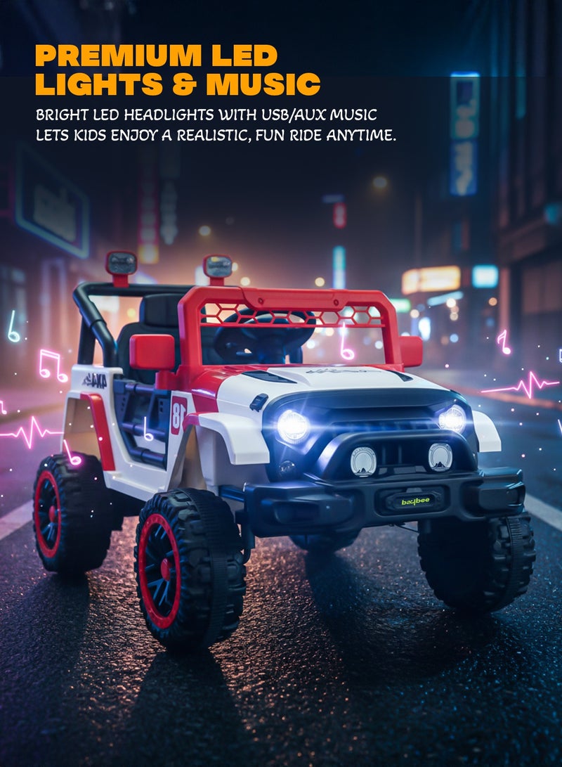 BAYBEE Battery Operated Jeep for Kids Rechargeable Battery Car for Kids with Music Led Light Ride On Kids Car Jeep Childrens Car Racing Baby Car Electric Car for Kids Children 2 to 5 Years Boy Girl White Red - Image 3