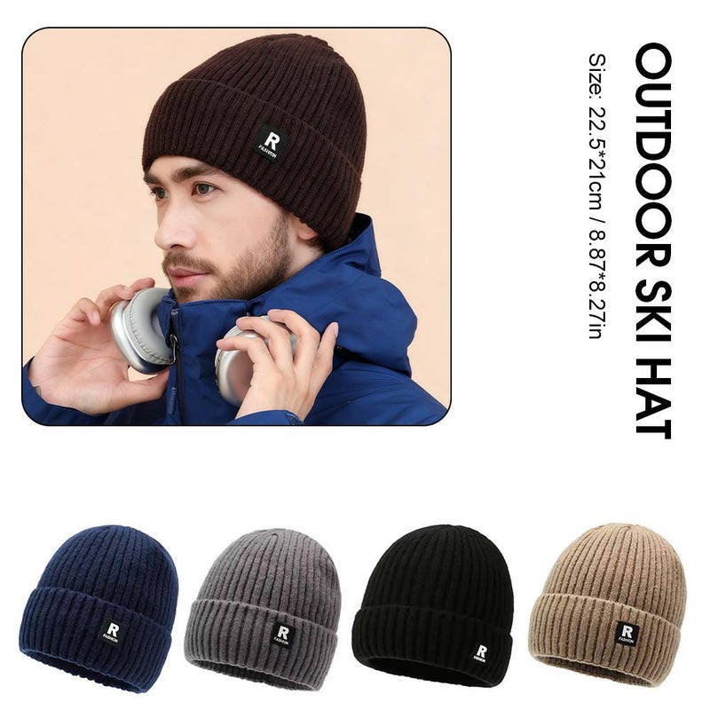 Autumn/Winter Fleece-Lined Thick Knitted Hat for Men, Large Head Circumference, Adult Pullover Hat with Earflaps, Warm and Cold-Proof, Outdoor Ski Hat - Image 5