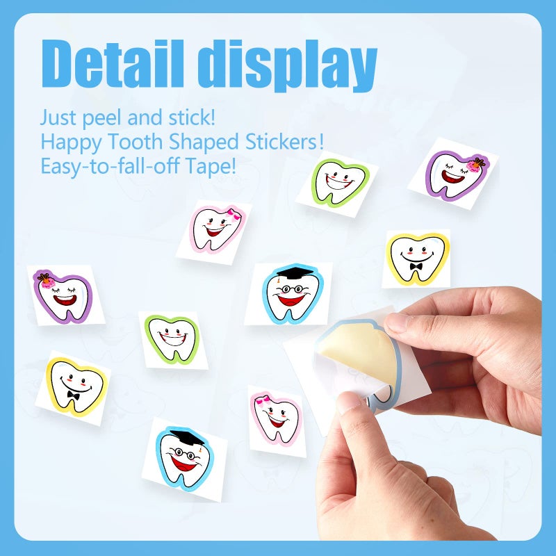 Jecery 300 Pcs Tooth Stickers Funny Teeth Shaped Dental Stickers for Kids Classroom Party Prizes Car Office Wall Laptop Windows, 5 Designs(Tooth Shaped) - Image 3