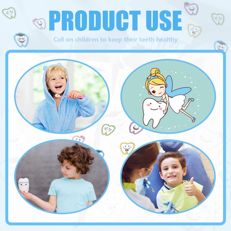 Jecery 300 Pcs Tooth Stickers Funny Teeth Shaped Dental Stickers for Kids Classroom Party Prizes Car Office Wall Laptop Windows, 5 Designs(Tooth Shaped) - Image 5
