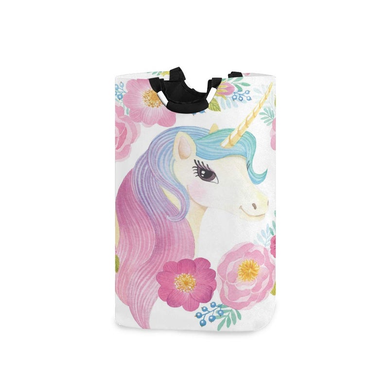 senya Large Storage Basket Collapsible Organizer Bin Laundry Hamper for Nursery Clothes Toys Unicorn Head in Flowers