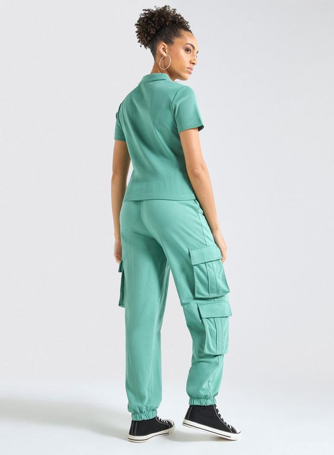 Splash FAV Textured Polo T-shirt and Cargo Joggers Set - Image 3