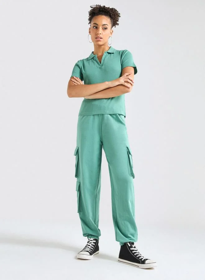 Splash FAV Textured Polo T-shirt and Cargo Joggers Set