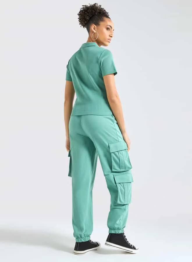 Splash FAV Textured Polo T-shirt and Cargo Joggers Set