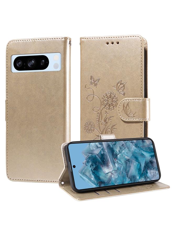 Green Tiger Case For Google Pixel 8 Pro Embossed Butterfly Flowers Leather Phone Case - Image 1
