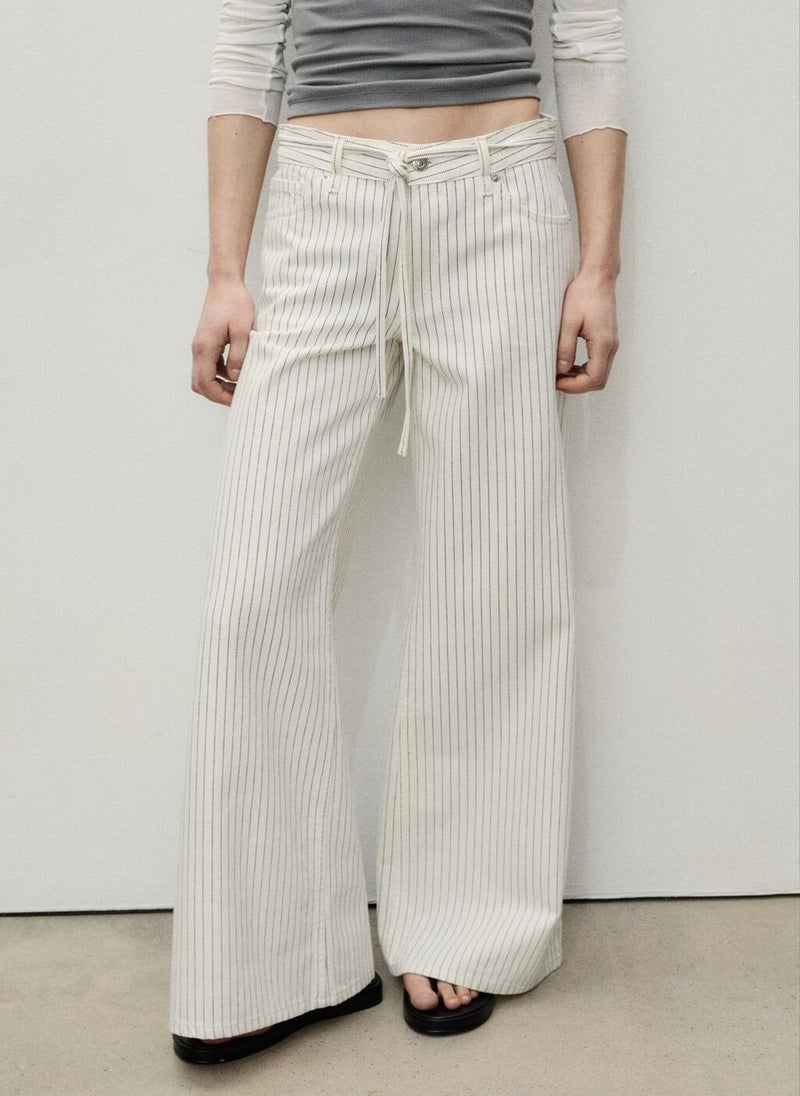 MANGO Stripes And Belt Wideleg Jeans  - Image 1