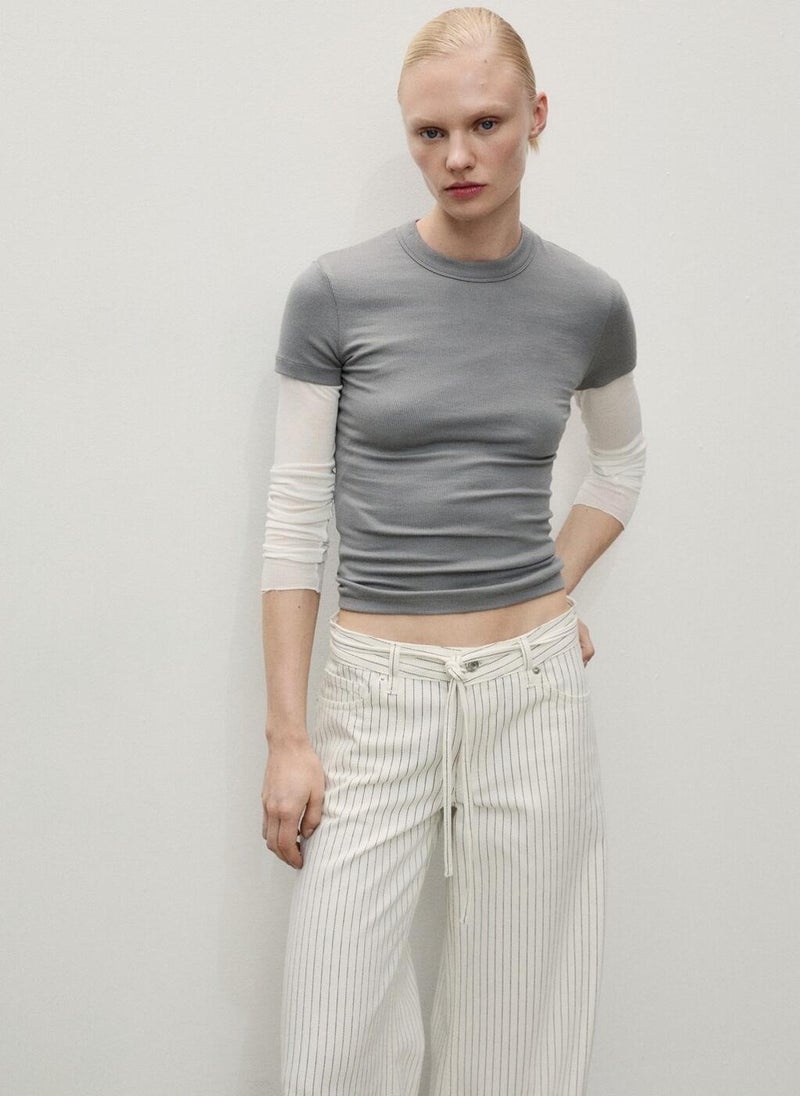 MANGO Stripes And Belt Wideleg Jeans  - Image 3
