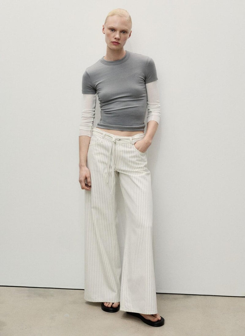 MANGO Stripes And Belt Wideleg Jeans  - Image 4