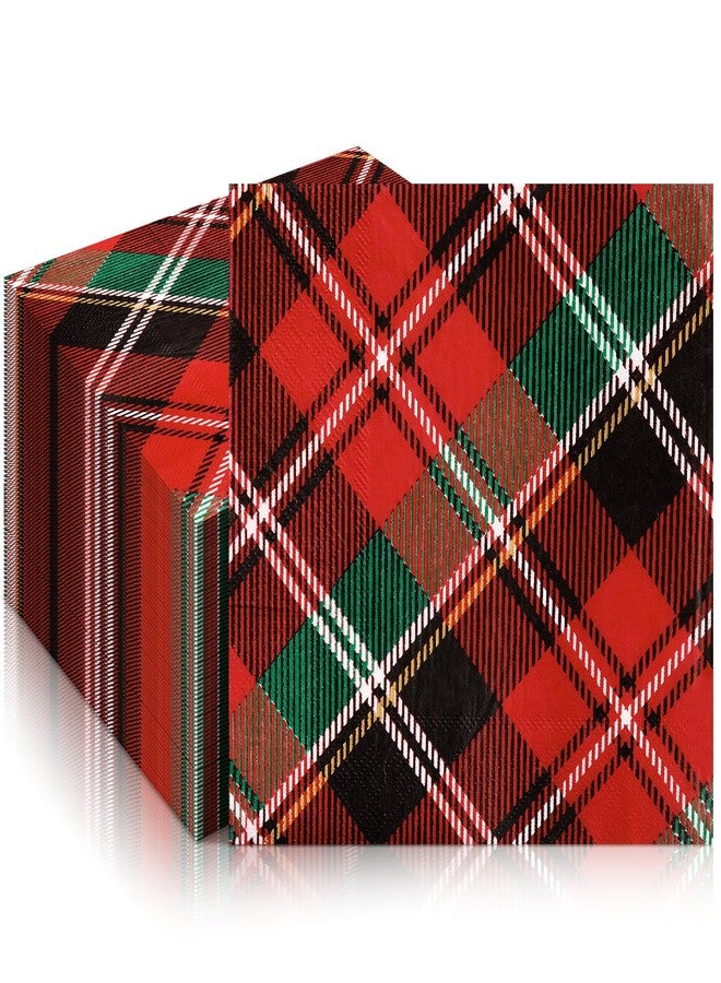 Filltouch 50 Pcs Christmas Plaid Paper Napkins Christmas Cocktail Party Napkins Decorative Disposable Holiday Party Supplies for Xmas Luncheon Dinner Beverage Table Decor - Image 1