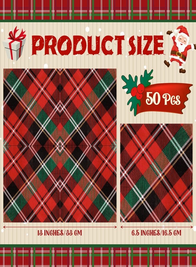 Filltouch 50 Pcs Christmas Plaid Paper Napkins Christmas Cocktail Party Napkins Decorative Disposable Holiday Party Supplies for Xmas Luncheon Dinner Beverage Table Decor - Image 2