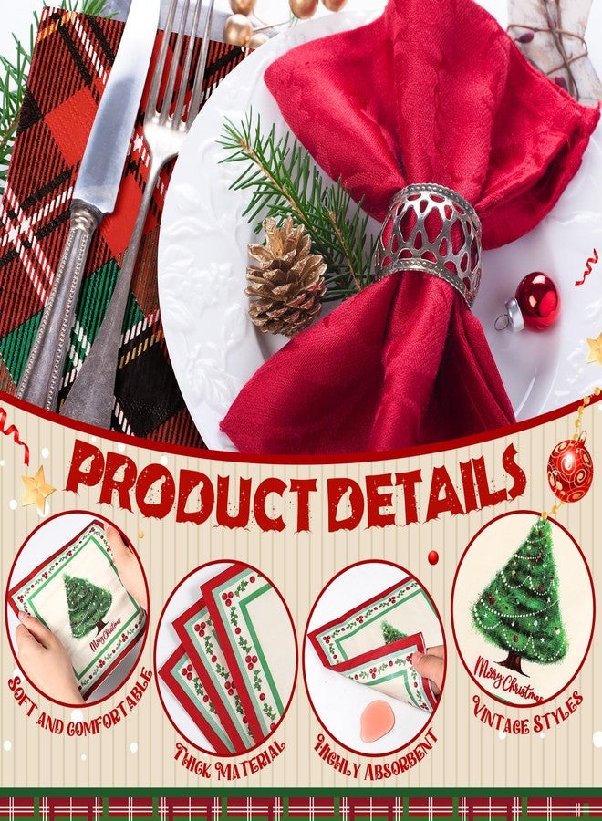 Filltouch 50 Pcs Christmas Plaid Paper Napkins Christmas Cocktail Party Napkins Decorative Disposable Holiday Party Supplies for Xmas Luncheon Dinner Beverage Table Decor - Image 3