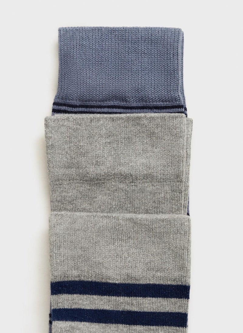 Mango Man Pack Of 3 Striped Cotton Socks  - Image 2