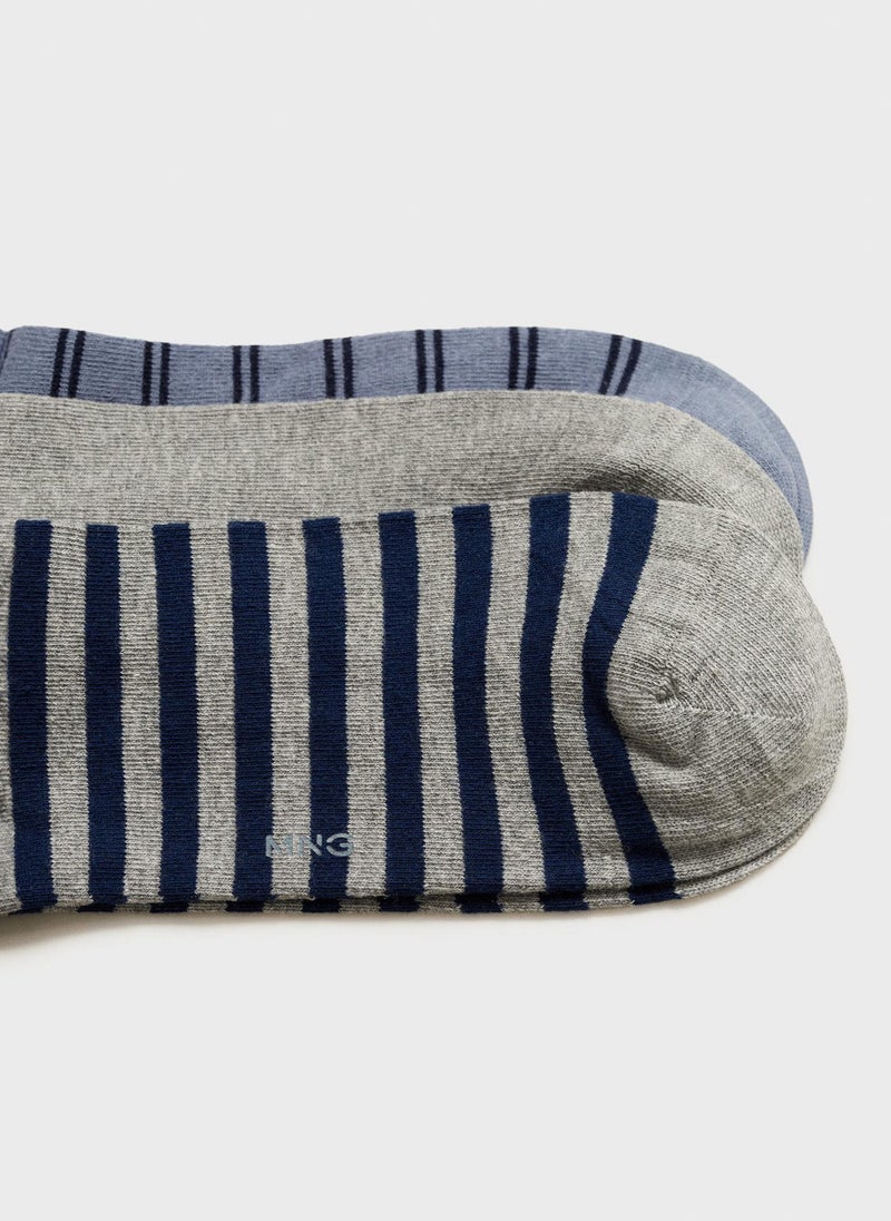 Mango Man Pack Of 3 Striped Cotton Socks  - Image 3