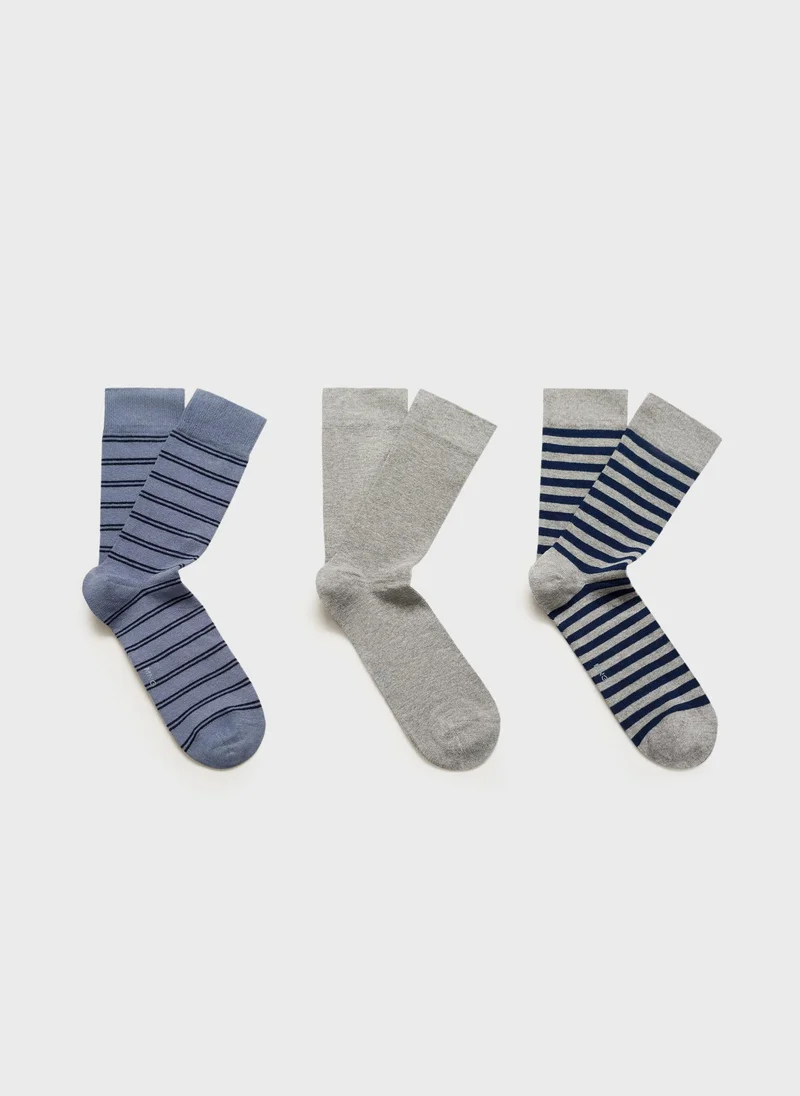 مانجو مان Pack Of 3 Striped Cotton Socks