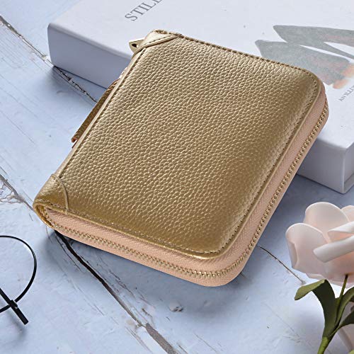 Easyoulife Womens Credit Card Holder Wallet Zip Leather Card Case RFID Blocking (Gold) - Image 2