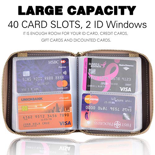 Easyoulife Womens Credit Card Holder Wallet Zip Leather Card Case RFID Blocking (Gold) - Image 3