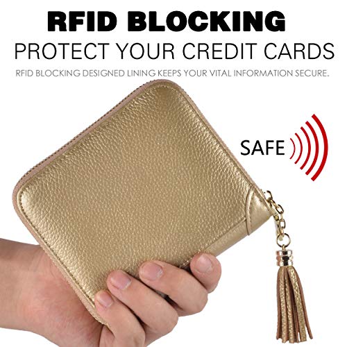 Easyoulife Womens Credit Card Holder Wallet Zip Leather Card Case RFID Blocking (Gold) - Image 4