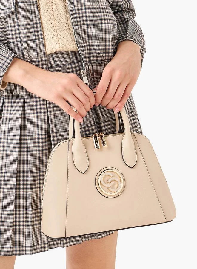 سيليست حقيبة يد بشعار مع مقبض وإغلاق بسحاب