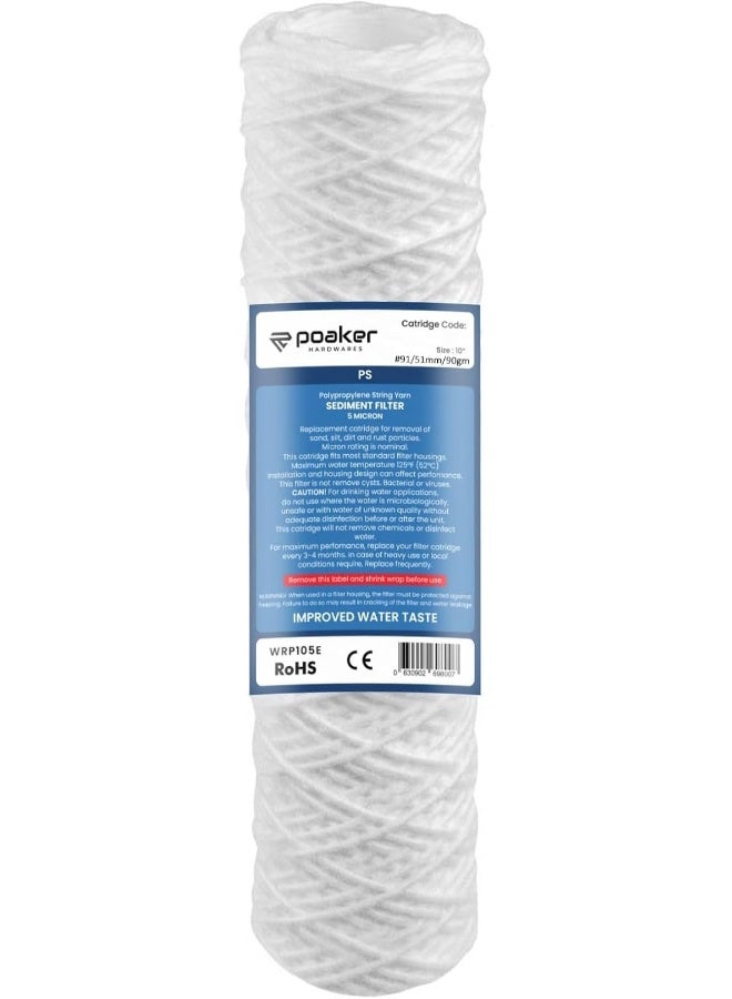 Poaker 10" Polypropylene Cotton Sponge Replacement Cartridges - Universal Pre-filter Yarn Sediment for Standard RO Systems (COTTON YARN 90 GRAM, 1) - Image 1