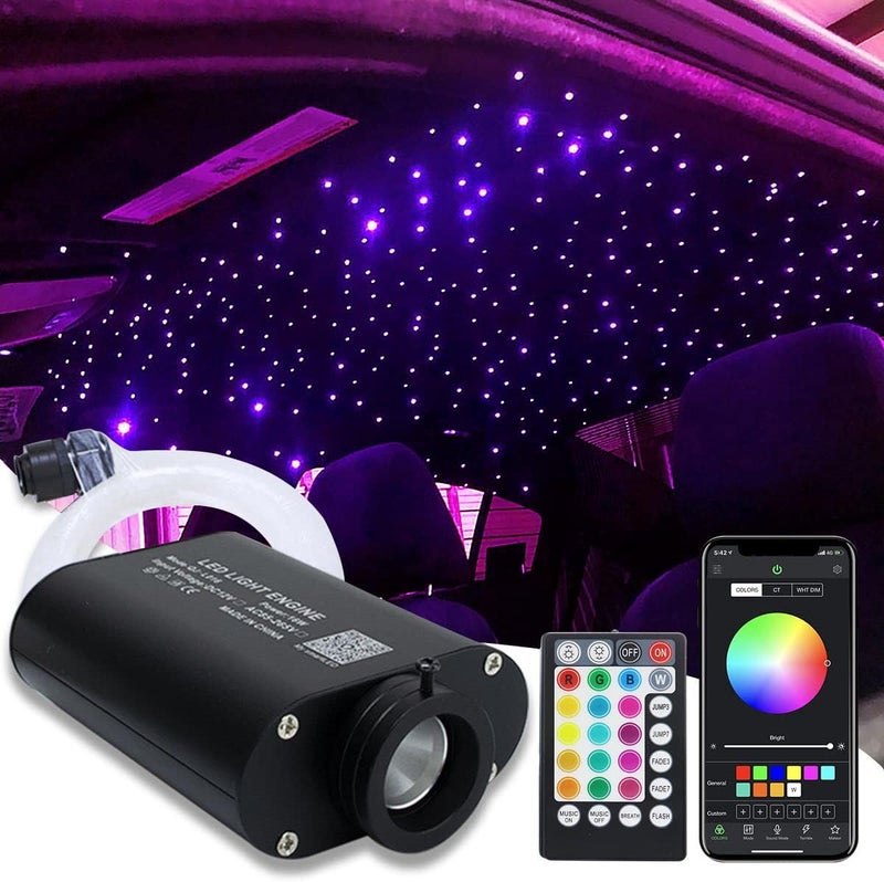 Amki 16W Fiber Optic Lights,Starlight Headliner Light Kit APP/Remote Control Sound Activated Mode for Car&Home Decoration,Optical Fiber Cable Strands 0.75mm/0.03in 6.5ft/2m 200pcs - Image 1