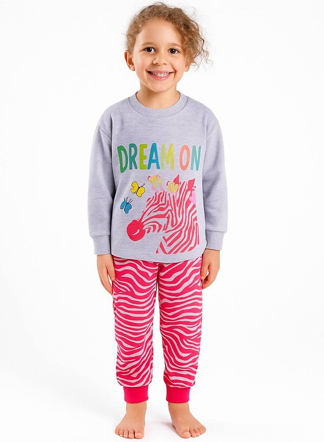 Kids Girl Inner Fleece Zebra Print Winter Pajama Set