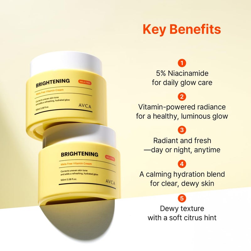 AVCA Vitamin + Niacinamide Radiance Cream 100ml(3.38 fl. oz) - Even Tone & Glow Moisturizer, Daily Hydration K-Beauty Moisture Care - Image 3