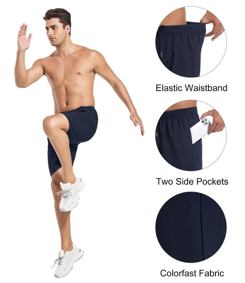 Kinglaman 5 Pack Mens Athletic Gym Workout Shorts Quick Dry Basketball Running Lightweight Shorts with Pockets 3 Black 1 Blue 1 Gray Large - Image 5