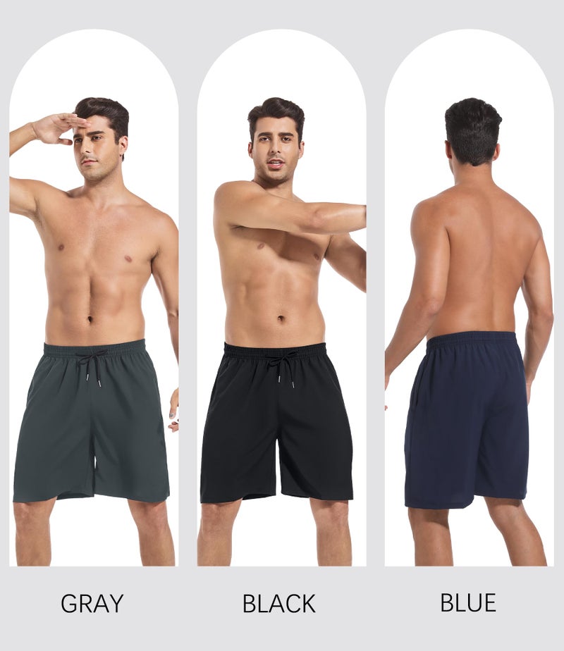 Kinglaman 5 Pack Mens Athletic Gym Workout Shorts Quick Dry Basketball Running Lightweight Shorts with Pockets 3 Black 1 Blue 1 Gray Large - Image 4