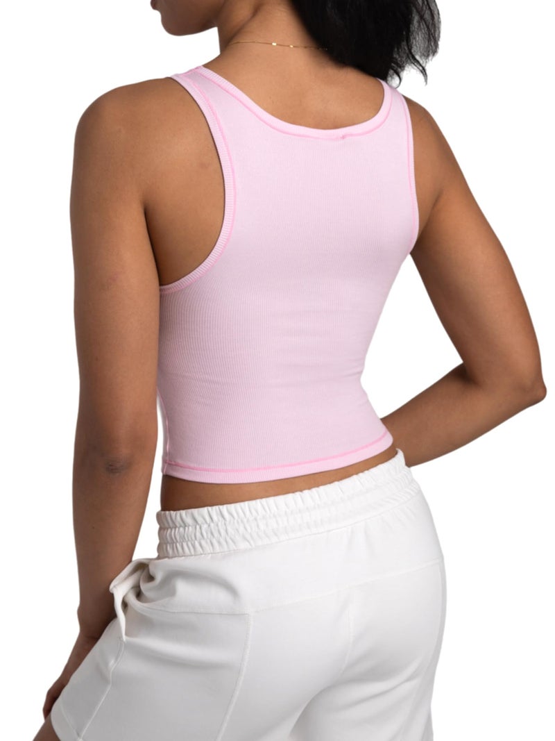Danysu Women Cotton Rib Tank Top with Built in Bra Square Neck Crop Tank Fitted Basic Tops Blossom Pink XS - Image 5