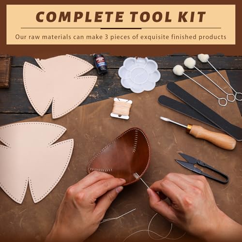 CBHGFEA Leather Tooling Kit Leather Tray Kit (S, M, L) with Vegetable Tanned Edge Beveler Wax Thread and Step-by-Step Video Tutorial for Crafting Desktop Storage Set for Adults - Image 3