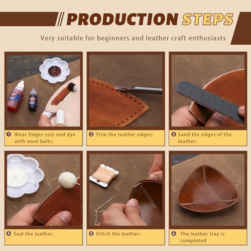 CBHGFEA Leather Tooling Kit Leather Tray Kit (S, M, L) with Vegetable Tanned Edge Beveler Wax Thread and Step-by-Step Video Tutorial for Crafting Desktop Storage Set for Adults - Image 4