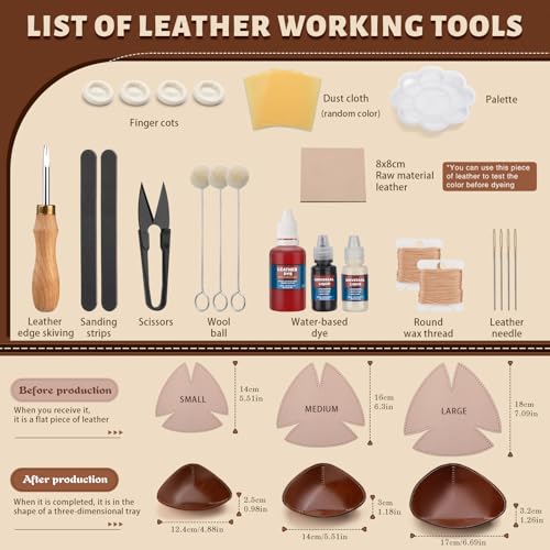 CBHGFEA Leather Tooling Kit Leather Tray Kit (S, M, L) with Vegetable Tanned Edge Beveler Wax Thread and Step-by-Step Video Tutorial for Crafting Desktop Storage Set for Adults - Image 2