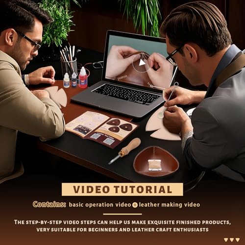 CBHGFEA Leather Tooling Kit Leather Tray Kit (S, M, L) with Vegetable Tanned Edge Beveler Wax Thread and Step-by-Step Video Tutorial for Crafting Desktop Storage Set for Adults - Image 5