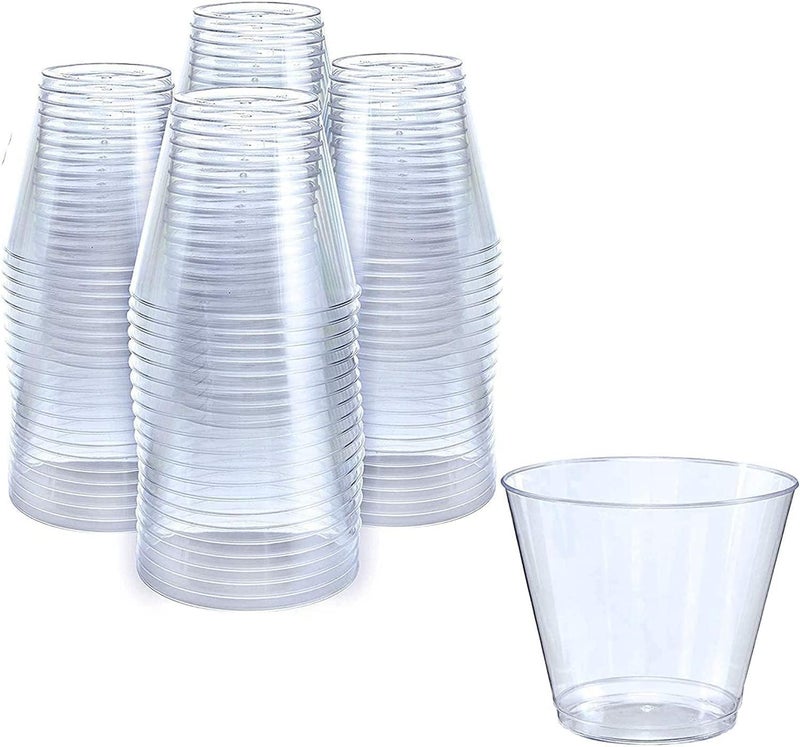 Set of 1005 oz Clear Plastic Cups  Prestee Hard Disposable Drinkware  Bulk Cocktail Wine and Punch Tumblers  Party and Event Drinking Cups