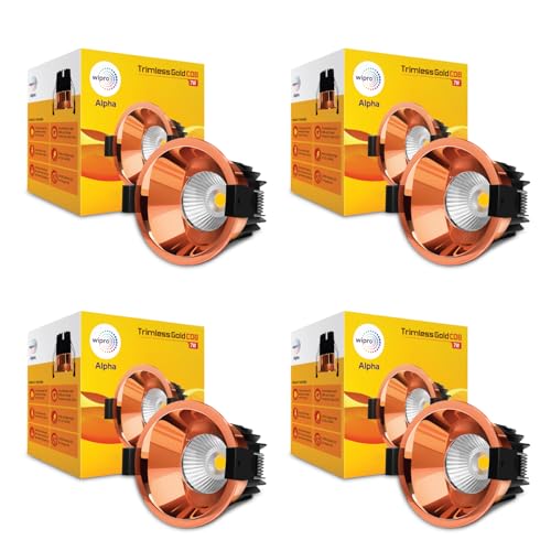 Wipro 7 Watt Alpha Trimless Gold E26 Medium LED COB | Warm White (2700K) | Aluminium PDC Heat Sink | Sharp Beam Angle with Reflector for Home, Office and Store Cabinet Display | Pack of 4 - Image 1