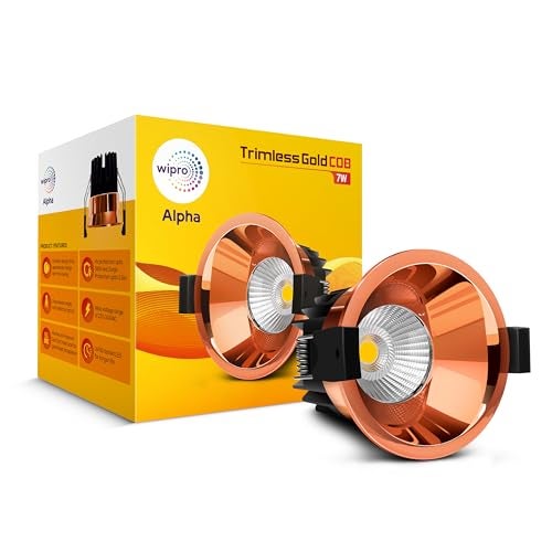 Wipro 7 Watt Alpha Trimless Gold E26 Medium LED COB | Warm White (2700K) | Aluminium PDC Heat Sink | Sharp Beam Angle with Reflector for Home, Office and Store Cabinet Display | Pack of 4 - Image 2