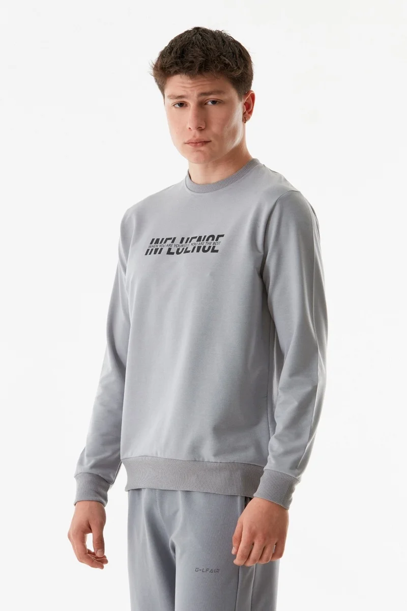 FullaModa Text Printed Half Zipper Stand Collar Sweatshirt