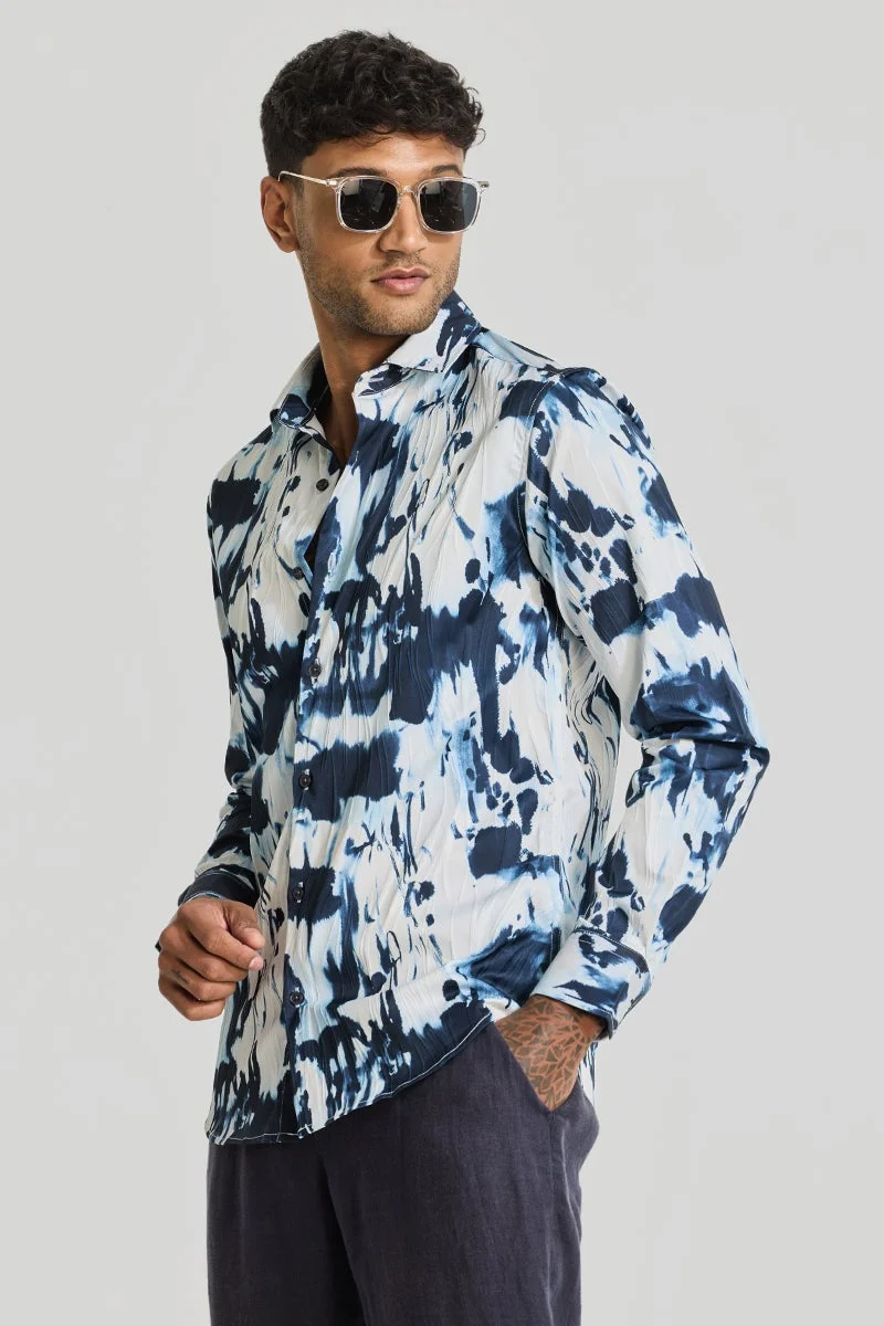 SNITCH Blue Textured Abstract Shirt