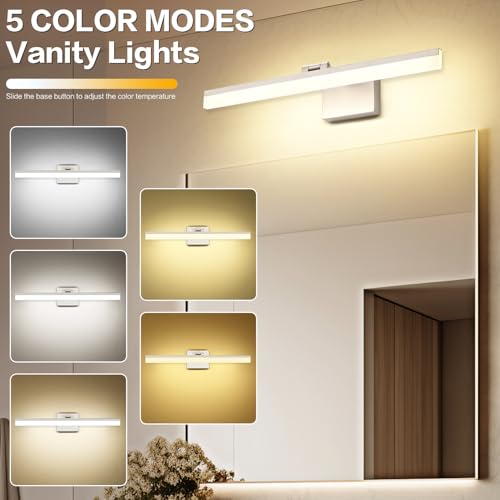 SOLFART 24 inch LED Vanity Lights Brushed Nickel Bathroom Light Fixture Bathroom Vanity Lights Over Mirror Vanity Lighting Fixtures 5 Color Temperature Dimmable Led Light Bar 5CCT - Image 3
