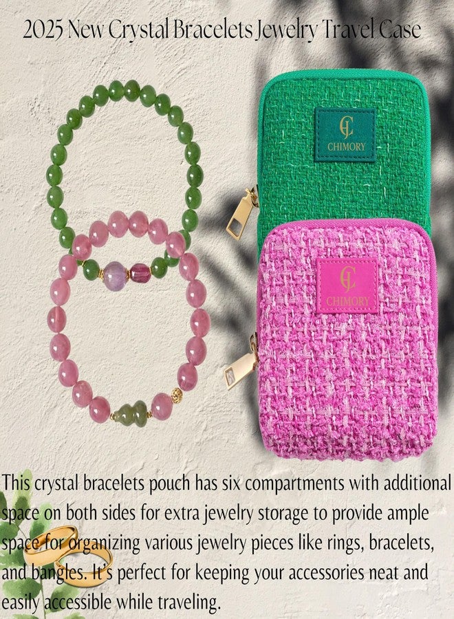 CHIMORY 2026 New Travel Jewelry Case - Jewelry Organizer Travel for Rings, Bracelets, & Bangles with Smooth Metal Zipper, Elegant Jewelry Roll for Journey, Crystal Jewelry Storage Pouch, Tweed Hot Pink - Image 3