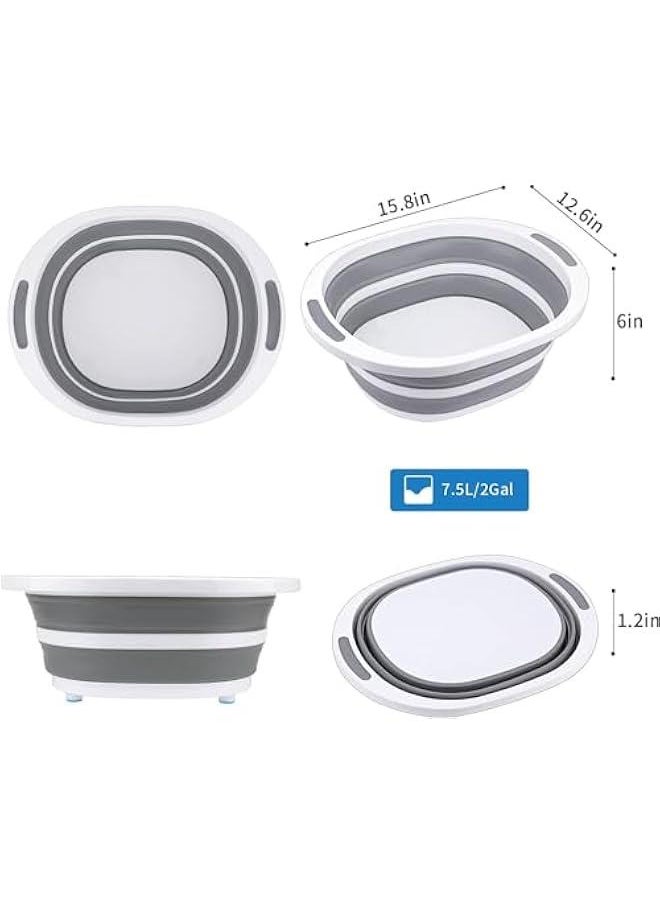 HOOKOR Collapsible Dishpan 7.5L Plastic Sink Dish Basin Cutting Board Foldable Food Tub for BBQ Picnic Camping Portable Washing Dishes Basket Space Saving,2 pack  - Image 3