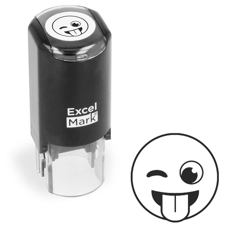 ExcelMark Round Teacher Emoji Stamp  Winking Tongue Out