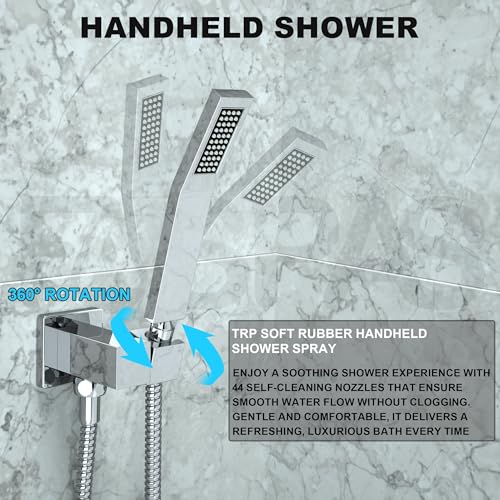 Fatspas Shower System with Tub Spout, Wall Mounted Shower Faucet Set for Bathroom with 10 Inch Rain Shower Head and Handheld Shower Head Set, Polished Chrome - Image 3