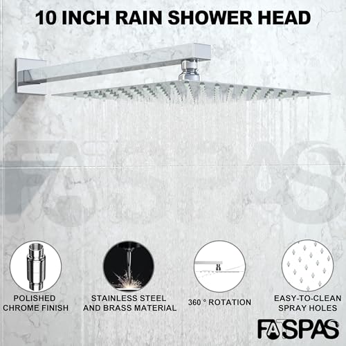 Fatspas Shower System with Tub Spout, Wall Mounted Shower Faucet Set for Bathroom with 10 Inch Rain Shower Head and Handheld Shower Head Set, Polished Chrome - Image 2