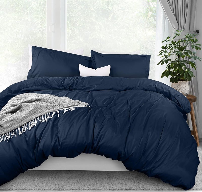 Utopia Bedding Duvet Cover Queen Size - 3 Piece with Zipper Closure - 1 Comforter Cover 90X90 Inches & 2 Pillow Shams 20X26 Inches (Navy) Comforter Not Included - Image 1